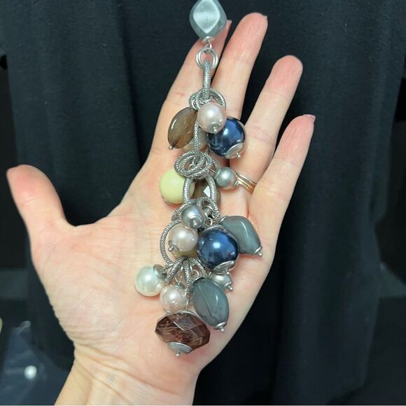 Lia Sophia BAUBLES Retired long textured silver glass & resin beads necklace NWT - Picture 2 of 7